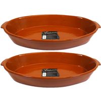 Set van 2x stuks tapas ovenschalen/serveerschalen ovaal terracotta Fontein 7 liter