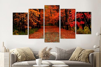 Karo-art Schilderij -Herfst bos, rood,  5 luik, 200x100cm, Premium print - thumbnail