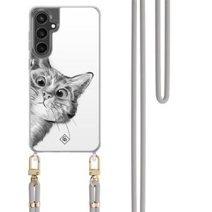 Samsung Galaxy S24 FE hoesje met grijs koord - Peekaboo kat