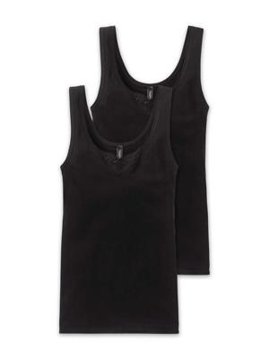 Schiesser - 2p Top - Cotton Essentials - zwart, Maat:38