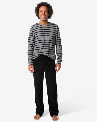 HEMA Herenpyjama Terry Strepen Zwart (zwart)