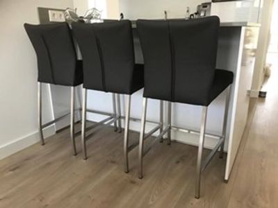 Set van 3 leren barstoelen - zwart leer - Echt leer, Modern, ontdek de vele Leersoorten en Kleuren bij ShopX