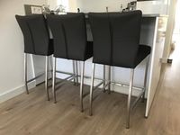 Set van 3 leren barstoelen - zwart leer - Echt leer, Modern, ontdek de vele Leersoorten en Kleuren bij ShopX