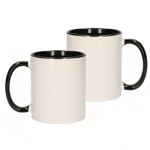 8x stuks wit met zwarte koffie drink mokken 300 ml