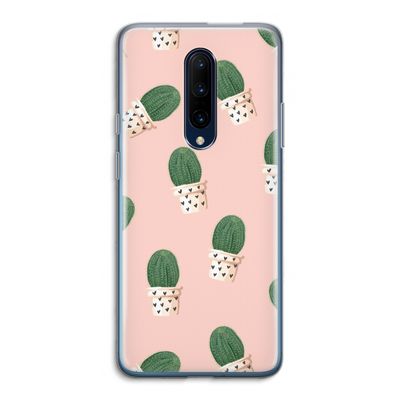 Cactusprint roze: OnePlus 7 Pro Transparant Hoesje