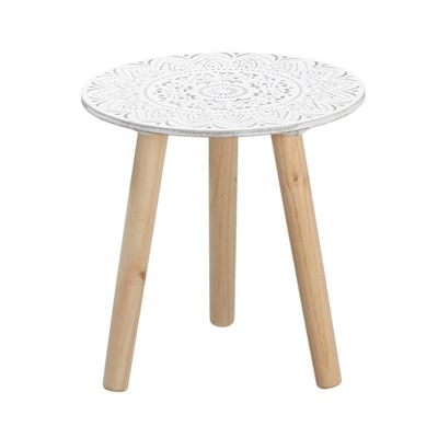 Plantenstandaard rond hout wit/naturel 30 x 30 cm