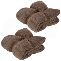 Fleece dekens/plaids - 2x - taupe - 130 x 170 cm