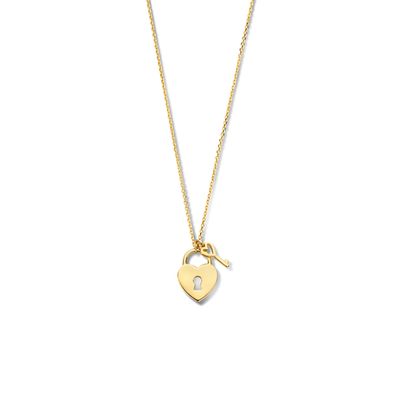 Ketting Sleutel-Hart- Slot geelgoud 40-44 cm