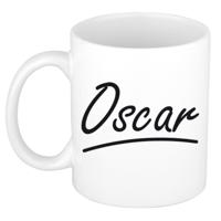 Oscar Naam koffiemok - beker - met sierlijke letters - wit - 300 ml - Cadeau - Heren