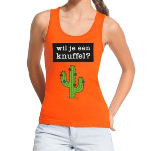 Wil je een Knuffel tekst tanktop / mouwloos shirt oranje dames
