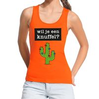 Wil je een Knuffel tekst tanktop / mouwloos shirt oranje dames - thumbnail