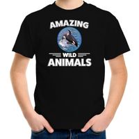 T-shirt orka walvissen amazing wild animals / dieren zwart voor kinderen - thumbnail