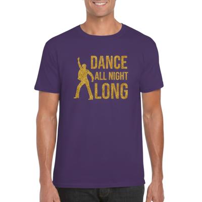 Verkleed T-shirt voor heren - dance all night long - gouden glitter print - paars - 70 / 80