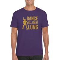 Verkleed T-shirt voor heren - dance all night long - gouden glitter print - paars - 70 / 80