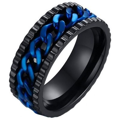 LGT Jewels edelstaal heren ring Cuban Link Zwart Blauw-20mm