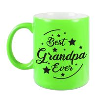 Best Grandpa Ever cadeau mok / beker neon groen 330 ml - kado voor opa - feest mokken - thumbnail