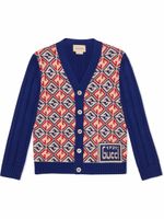 Gucci Kids cardigan nervuré à boutonnière - Bleu