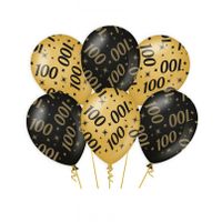 6x stuks leeftijd verjaardag feest ballonnen 100 jaar geworden zwart/goud 30 cm