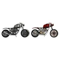 Tafelklok DKD Home Decor Rood Grijs Motorfiets Vintage (2 Stuks) (2 Onderdelen)