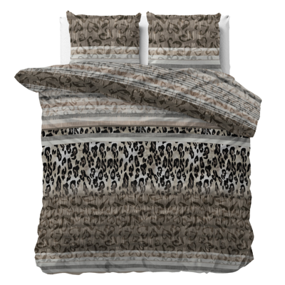 Dekbedovertrek Tiger Leopard - Eenpersoons (140x200 Cm) - Taupe Microvezel - Natuur - Sleeptime - Dekbed-Discounter.nl