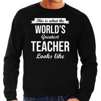 Worlds greatest teacher cadeau sweater zwart voor heren - thumbnail