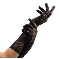 Partychimp Verkleed handschoenen voor dames - zwart kant - lang model - polyester - 38 cm   - - thumbnail