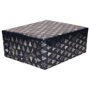 1x Rollen Kerst inpakpapier/cadeaupapier donkerblauw/gouden bomen 2,5 x 0,7 meter   -