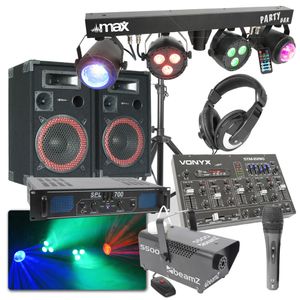 MAX Complete 700W DJ Bluetooth Disco Set met Geluid, Licht en Rook