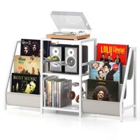 Platenstandaard met Vinylrek & 3 Planken & 6 Opbergzakken Platenstandaard Wit
