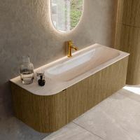 Badmeubel Mondiaz Kurve-Dlux | 125 cm | Meubelkleur Dusk | Wastafelkleur Meli | Solid surface | Wasbak rechter zijde spoelbak | 1 kraangat