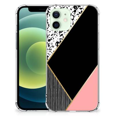 iPhone 12 Mini Shockproof Case Zwart Roze Vormen iPhone 12 Mini Shockproof Case Zwart Roze Vormen