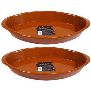 Set van 2x stuks tapas ovenschalen/serveerschalen ovaal terracotta Fontein 2.8 liter - Snack en tapasschalen