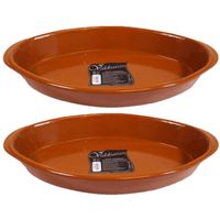 Set van 2x stuks tapas ovenschalen/serveerschalen ovaal terracotta Fontein 2.8 liter - Snack en tapasschalen - thumbnail