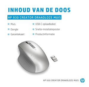 HP 930 Creator Wireless-Maus Muis Draadloos Zilver 7 Toetsen 4000 dpi Oplaadbaar