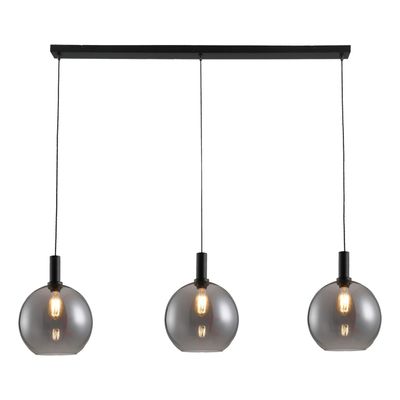 Freelight Hanglamp Chandra 3 lichts rook glas L 120 cm zwart