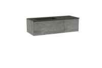 Storke Edge zwevend badmeubel 130 x 52 cm beton donkergrijs met Scuro asymmetrisch linkse wastafel in kwarts mat zwart