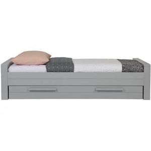 WOOOD Dennis Bed Incl. Matras|Bedlade - Betongrijs - Grijs - 53x219x95