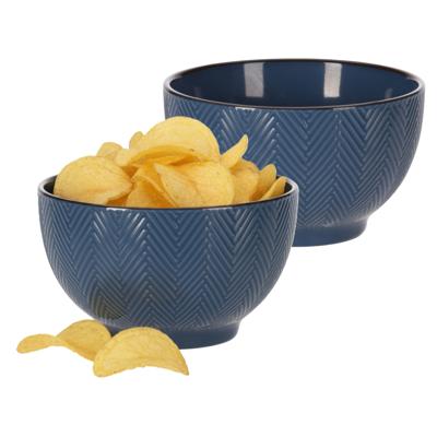 Serveer/chips schaaltje Fishbone - 2x - blauw - 14 x 8 cm - keramiek - kommetjes - 680 ml