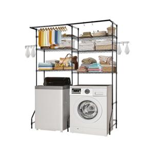 VEVOR Opbergrek boven wasmachine/droger, dubbele rij, 6 lagen, zwart