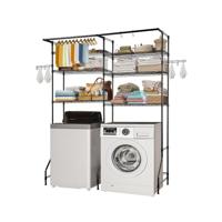 VEVOR Opbergrek boven wasmachine/droger, dubbele rij, 6 lagen, zwart