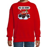 Kersttrui / sweater voor kideren - monstertruck - vol gas - rood - thumbnail