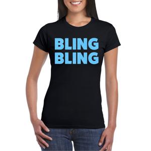 Verkleed T-shirt voor dames - bling - zwart - blauw glitter - glitter and glamour - carnaval