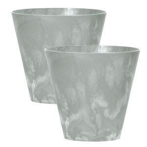 Set van 4x stuks kunststof bloempotten/plantenpotten betonlook 30 cm licht grijs