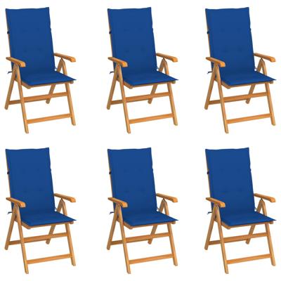 Tuinstoelen 6 st met koningsblauwe kussens massief teakhout