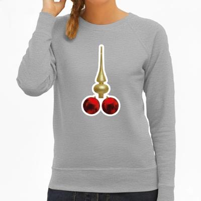 Foute Kersttrui / sweater voor dames - kerstballen - PIEK - ondeugende kerst - grijs