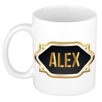 Naam cadeau mok / beker Alex met gouden embleem 300 ml