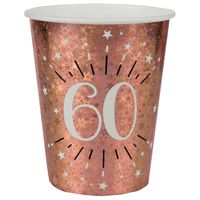 Verjaardag feest bekertjes leeftijd - 10x - 60 jaar - rose goud - karton - 270 ml
