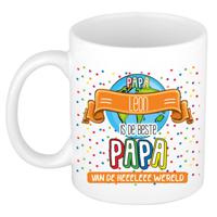 Naam mok papa Leon - wit - de beste - keramiek - 300 ml - Vaderdag/verjaardag