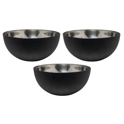 Salade/voedsel serveer schaal - 3x - mat zwart - RVS - D23 x H11 cm