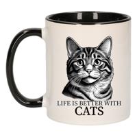 Cadeau mok voor katten liefhebbers - American Curl - zwart - keramiek - 300 ml Cadeau mok voor katten liefhebbers - American Curl - zwart - keramiek - 300 ml